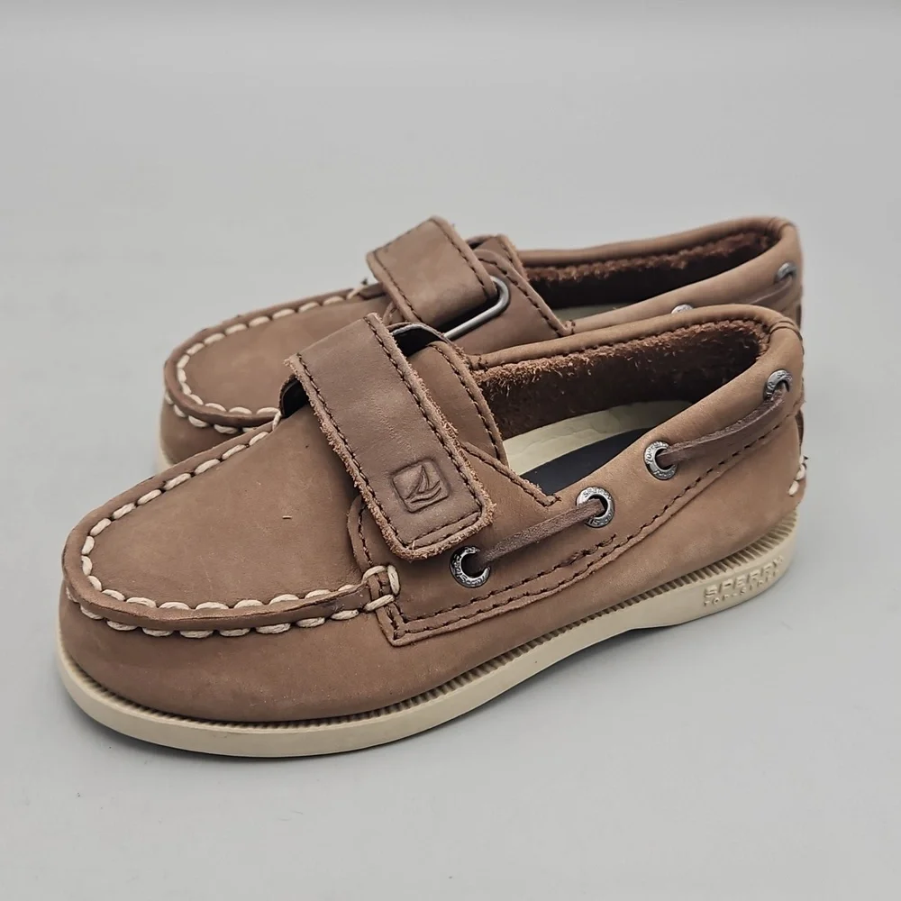 Sperry BABY size 7M brown leather hook and loop top sider with removable insoles